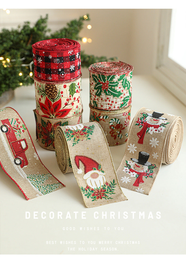 Linen Christmas Ribbon Christmas Tree Vine Wreath Decoration Ribbon Woven Ribbon Party Supplies Atmosphere Arrangement Color Ribbon