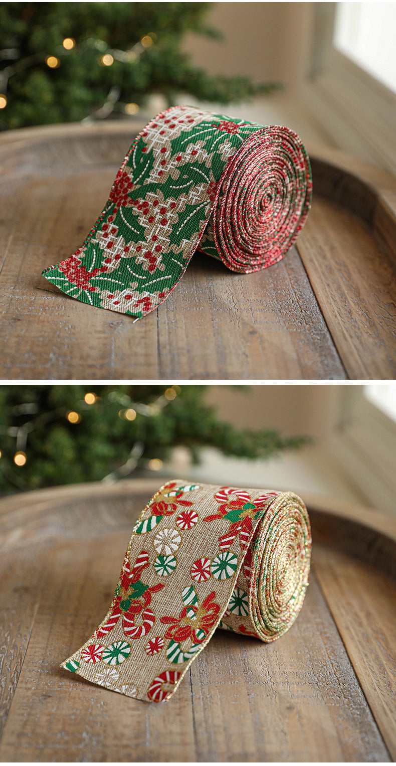 Linen Christmas Ribbon Christmas Tree Vine Wreath Decoration Ribbon Woven Ribbon Party Supplies Atmosphere Arrangement Color Ribbon