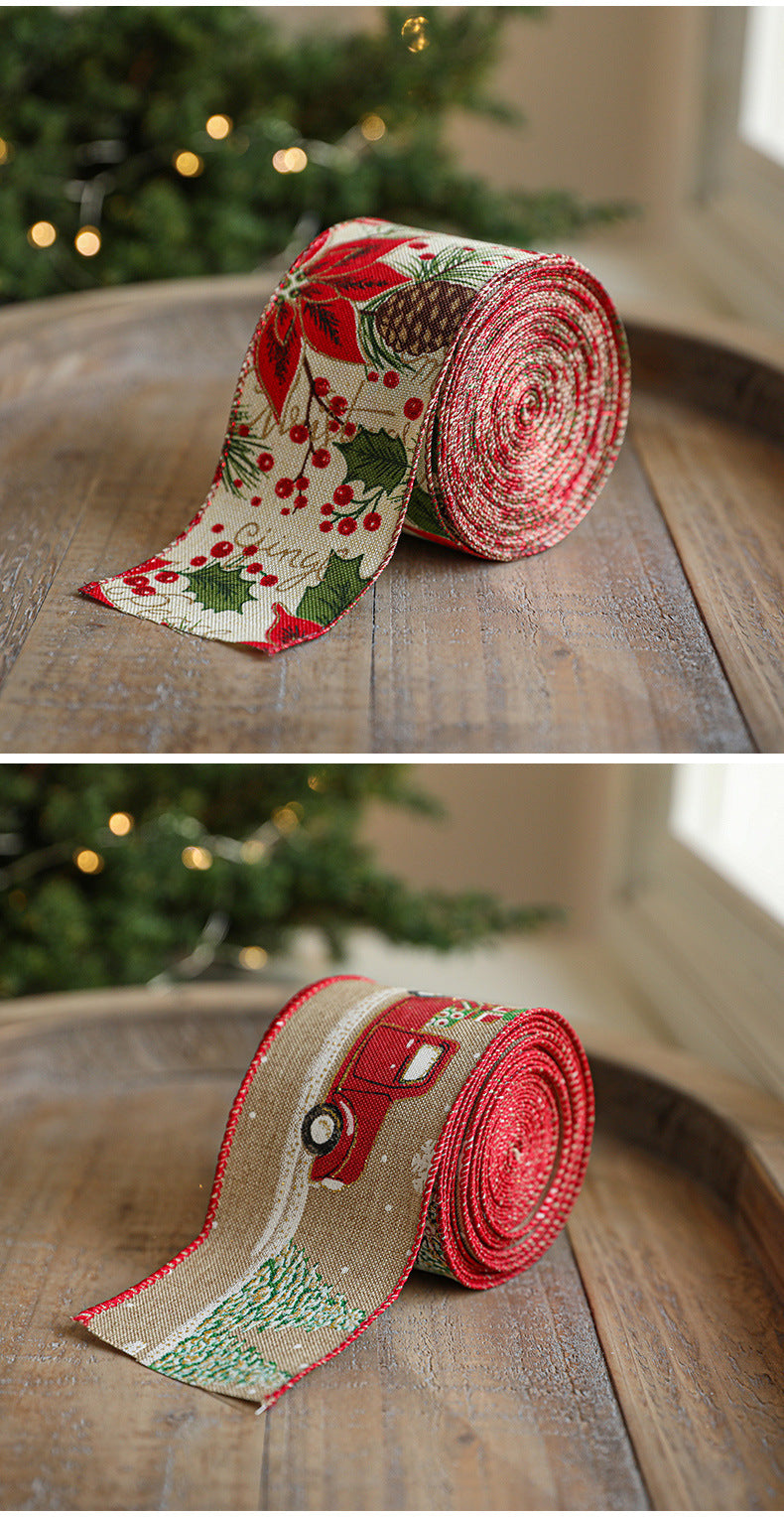 Linen Christmas Ribbon Christmas Tree Vine Wreath Decoration Ribbon Woven Ribbon Party Supplies Atmosphere Arrangement Color Ribbon