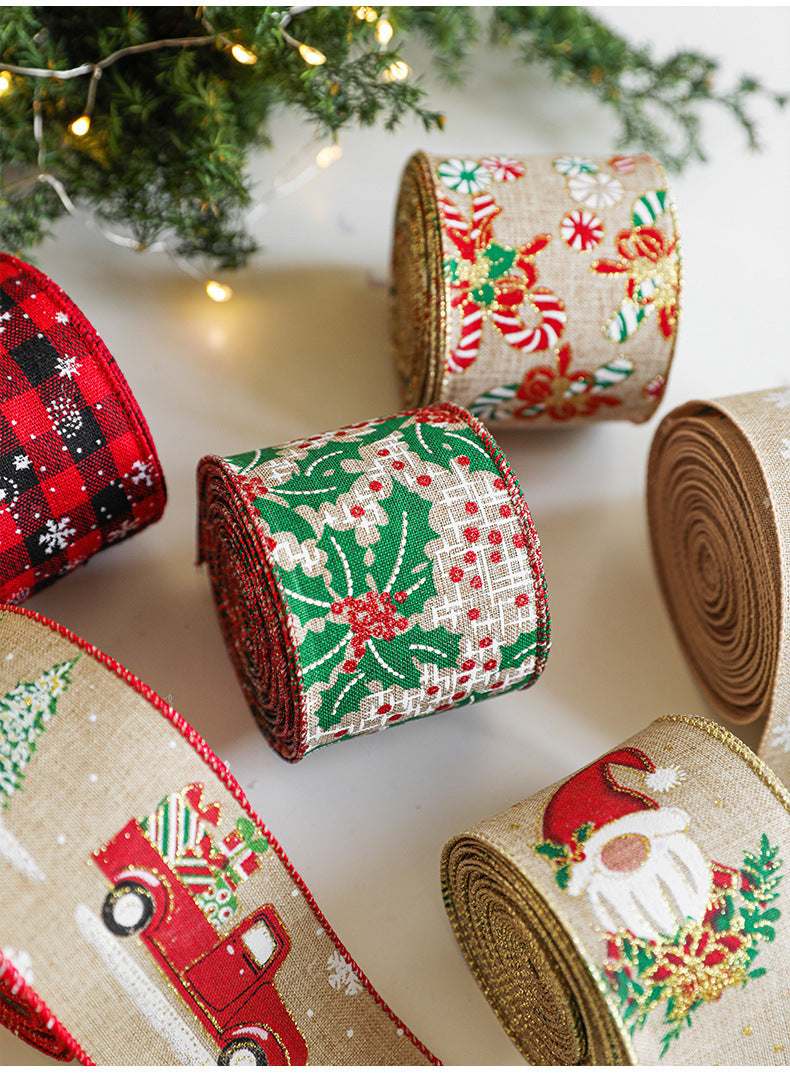 Linen Christmas Ribbon Christmas Tree Vine Wreath Decoration Ribbon Woven Ribbon Party Supplies Atmosphere Arrangement Color Ribbon