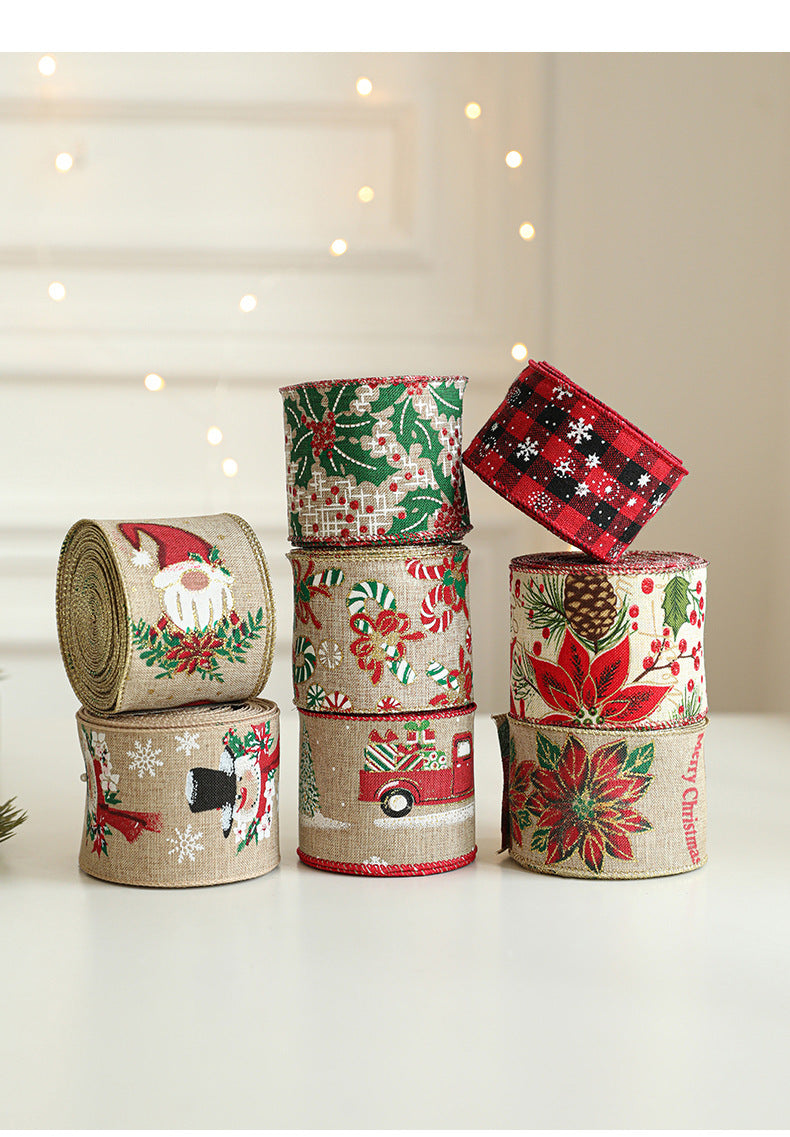 Linen Christmas Ribbon Christmas Tree Vine Wreath Decoration Ribbon Woven Ribbon Party Supplies Atmosphere Arrangement Color Ribbon