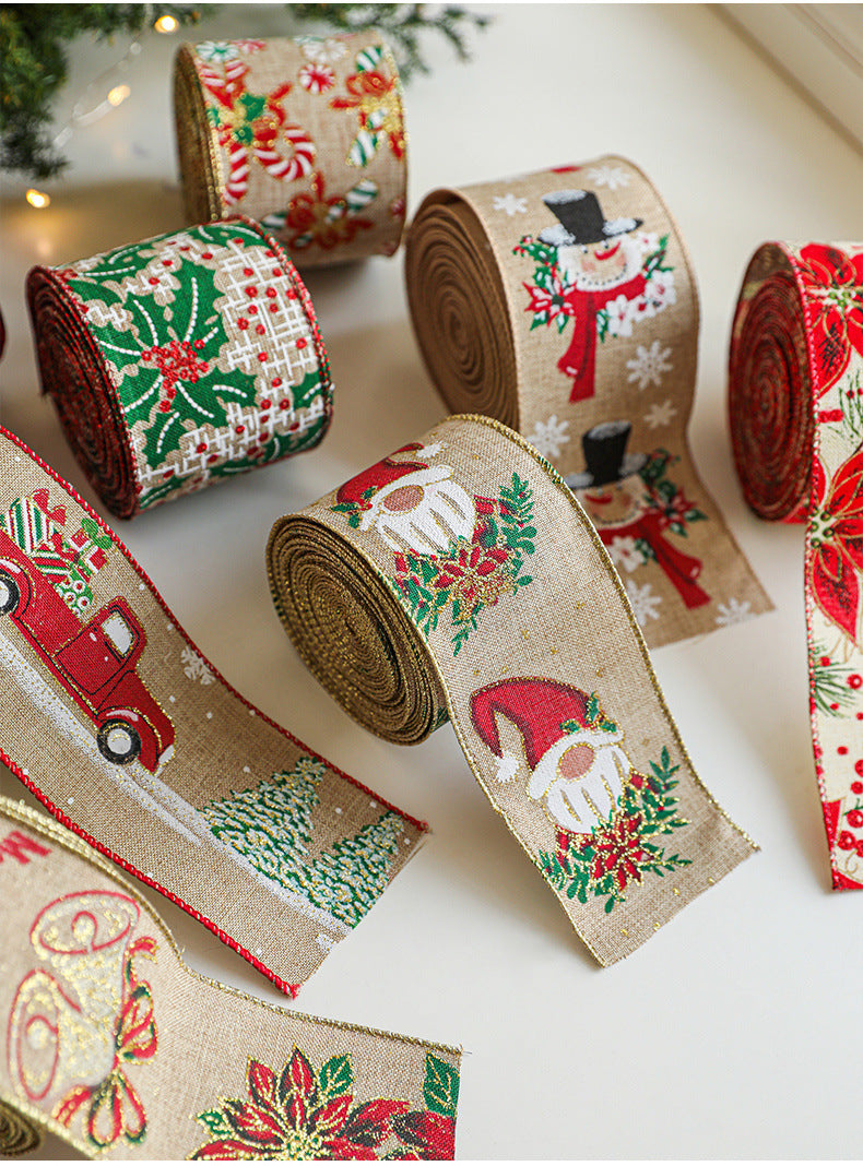 Linen Christmas Ribbon Christmas Tree Vine Wreath Decoration Ribbon Woven Ribbon Party Supplies Atmosphere Arrangement Color Ribbon