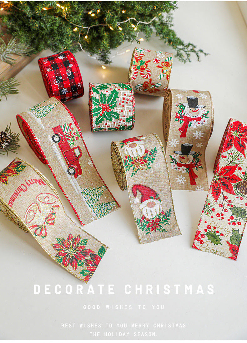 Linen Christmas Ribbon Christmas Tree Vine Wreath Decoration Ribbon Woven Ribbon Party Supplies Atmosphere Arrangement Color Ribbon