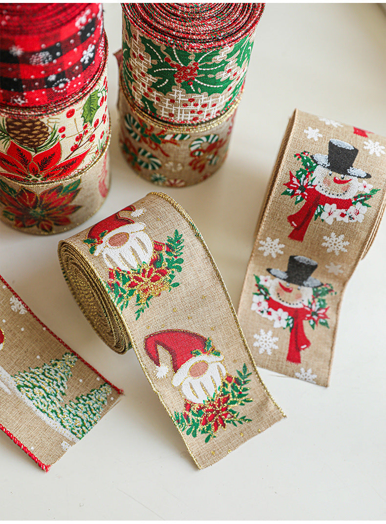 Linen Christmas Ribbon Christmas Tree Vine Wreath Decoration Ribbon Woven Ribbon Party Supplies Atmosphere Arrangement Color Ribbon
