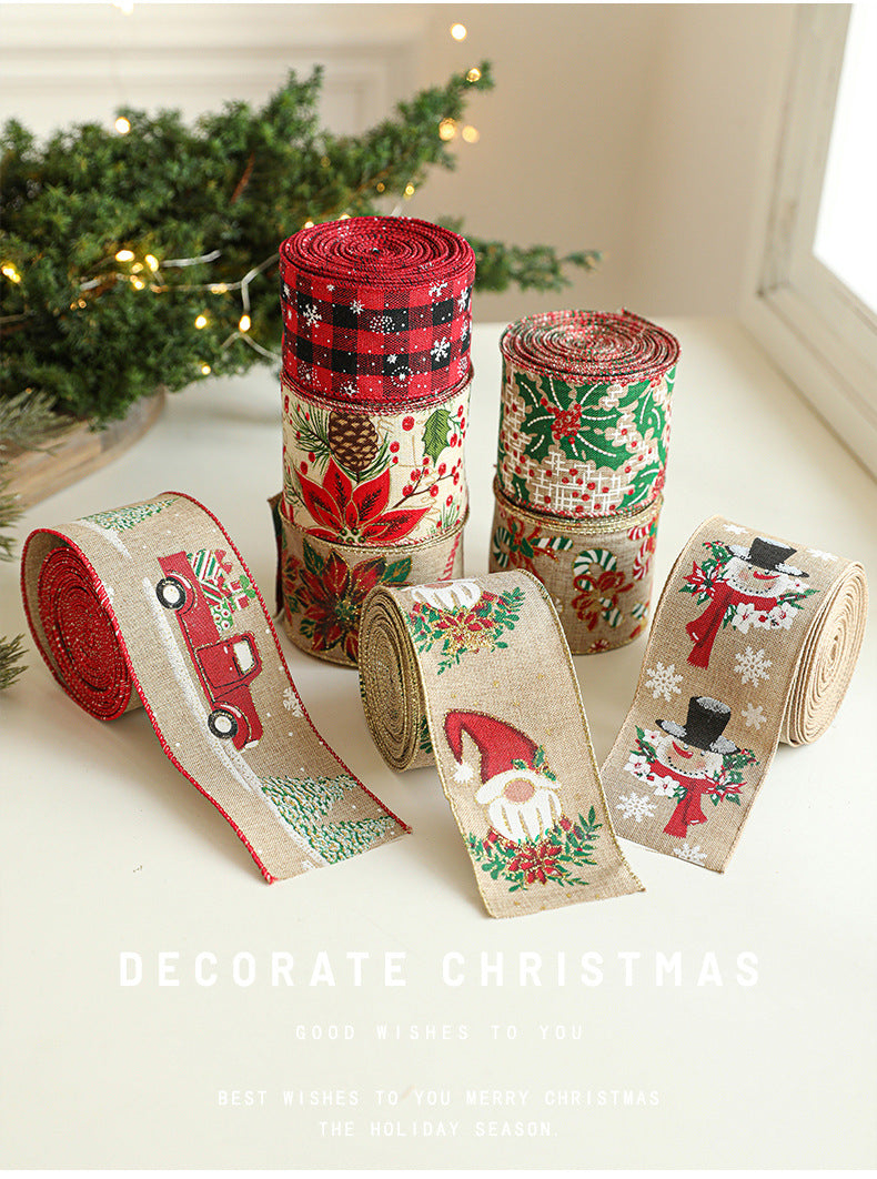 Linen Christmas Ribbon Christmas Tree Vine Wreath Decoration Ribbon Woven Ribbon Party Supplies Atmosphere Arrangement Color Ribbon