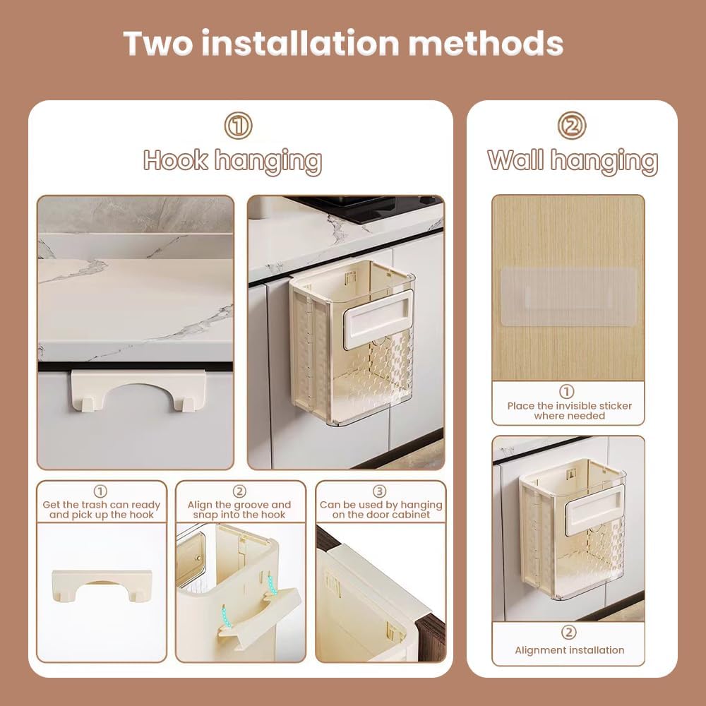 🌟🌟Folding Hanging Trash Can, Kitchen Cabinet/Car/Bedroom/Bathroom Folding Hanging Small Plastic Trash Can