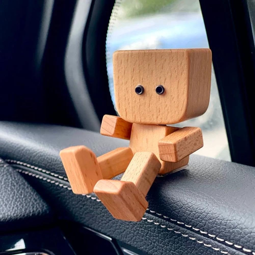 🌟🌟Shaking Wooden Man Figurine, Wooden Figure That Sways Handmade Car Dashboard Decorations, Charming Little Wood Figure That Sways with 12Pcs Magnetic Expressions Christmas Ornament Home/Office Gift