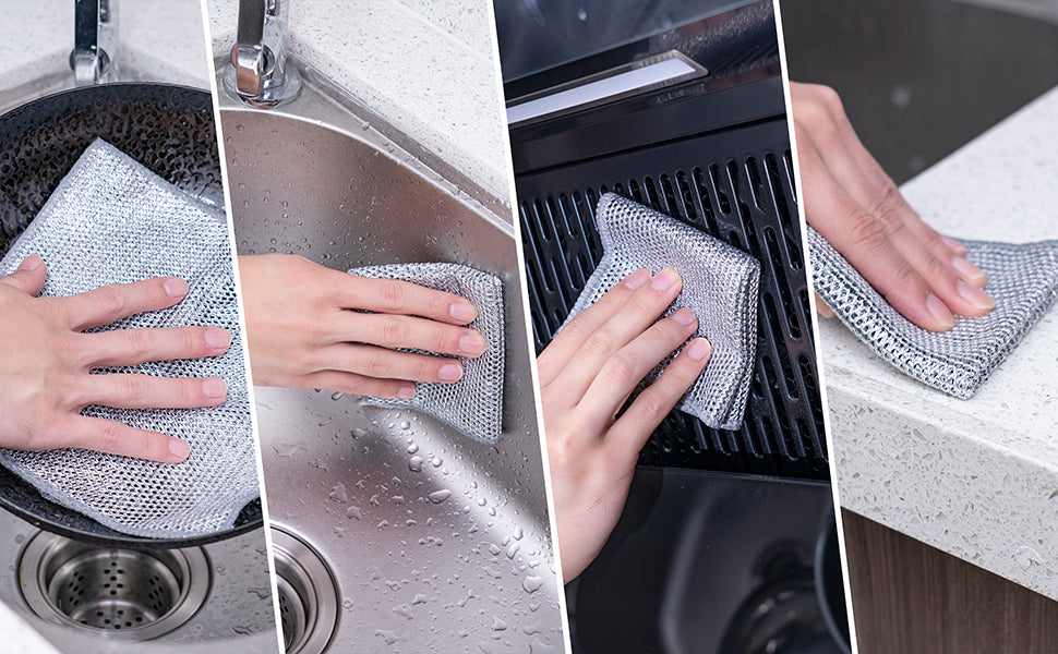 Non Scratch Wire Dishcloth, Multipurpose Wire Dishwashing Rag for Wet and Dry, Multifunctional Dish Rags for Washing Dishes, Reusable Steel Wool Scrubber for Kitchen Cleaning