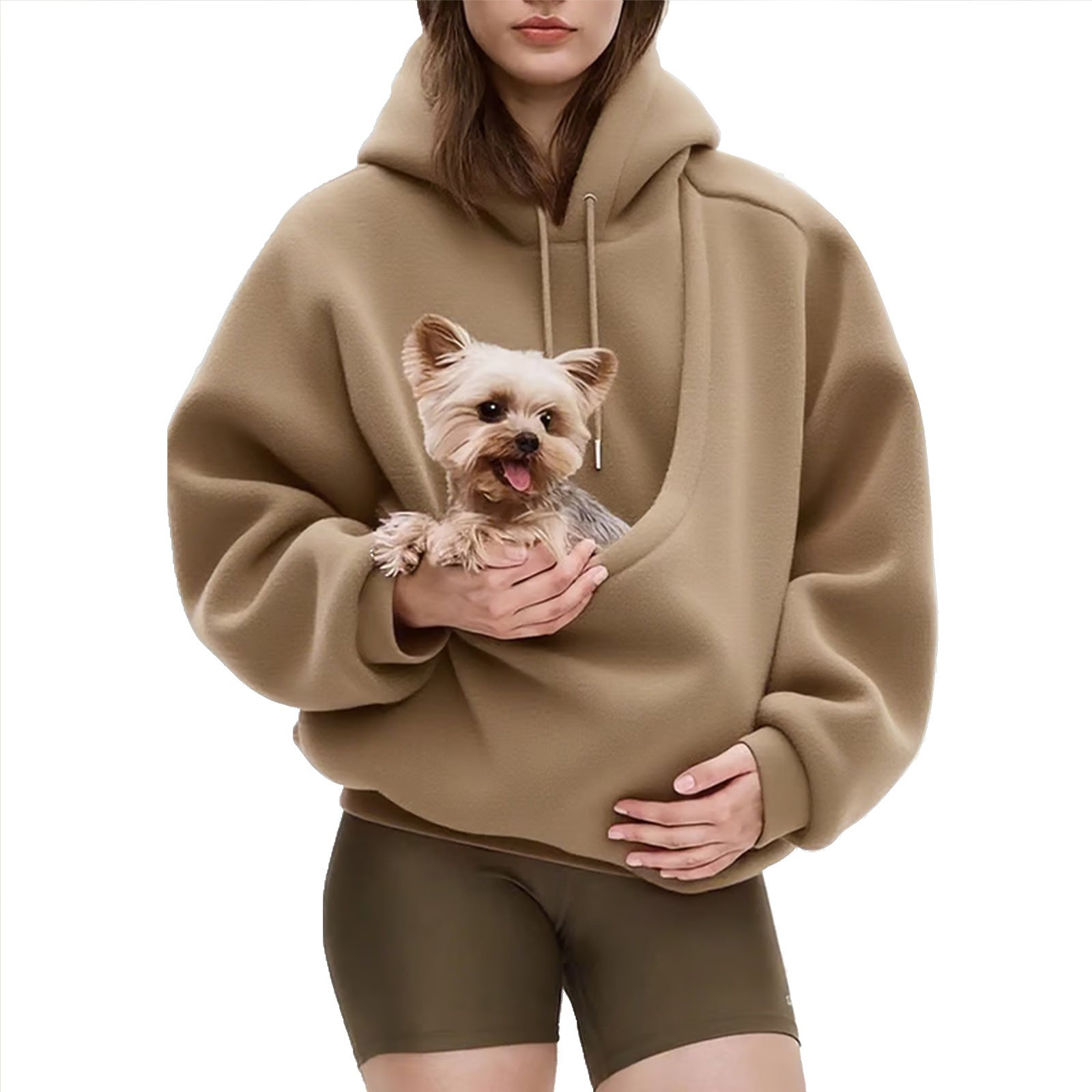 2025 new  Autumn Winter Solid Color Hooded Plush Pet Pocket Loose Pullover Sweatshirt for Women