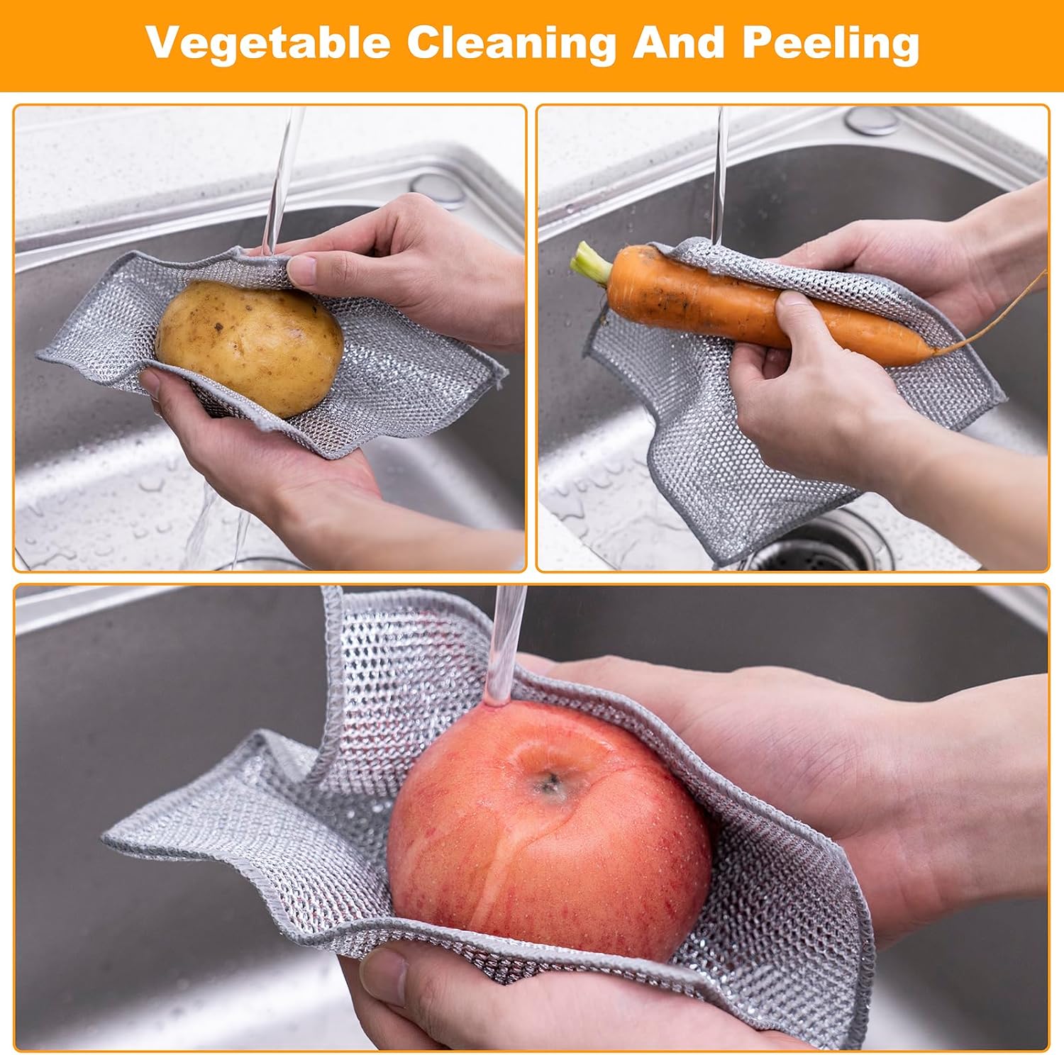 Non Scratch Wire Dishcloth, Multipurpose Wire Dishwashing Rag for Wet and Dry, Multifunctional Dish Rags for Washing Dishes, Reusable Steel Wool Scrubber for Kitchen Cleaning
