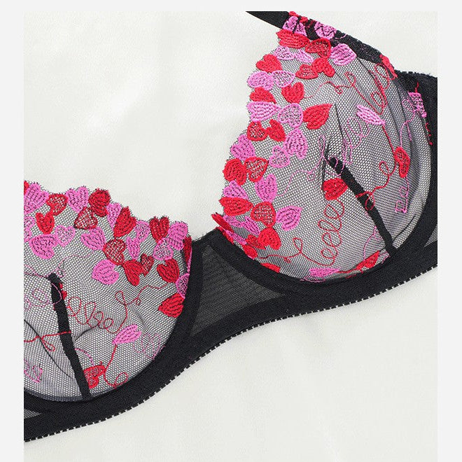 🎁🌈 Temptation Rose Lace Women's Bra Set Push-Up Support Side Breast Pure Desire Sexy Lingerie for Women