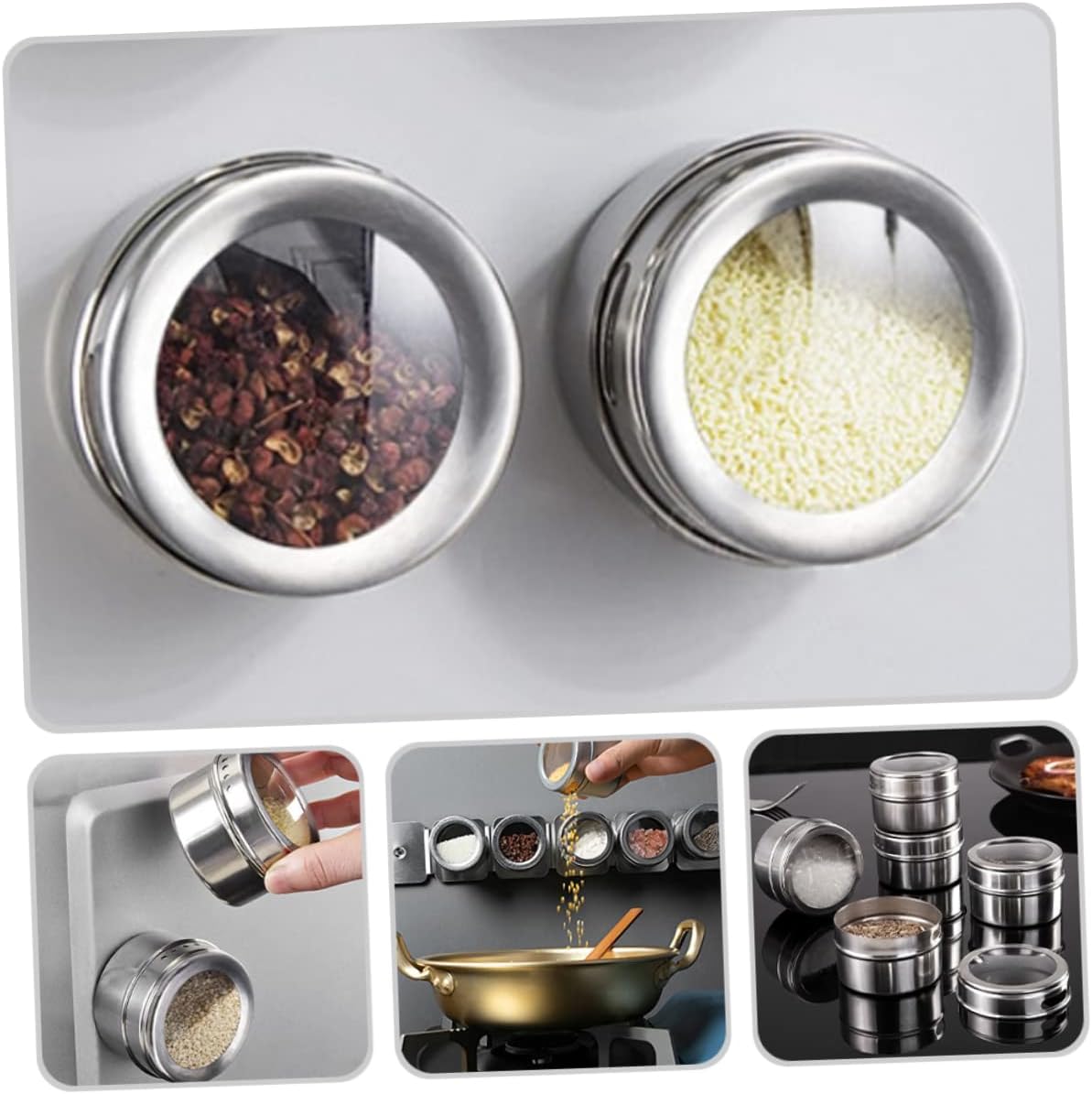 🌟 🌟Visible Window Spice Containers Lids 4 Pack Magnetic Condiment
