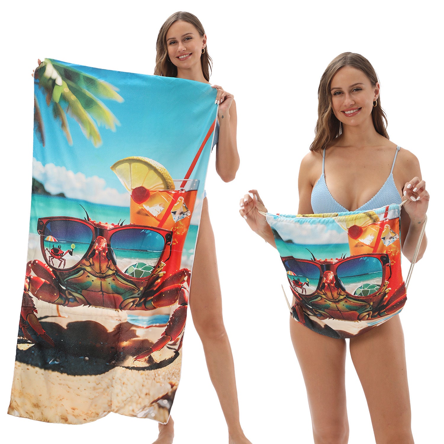 2-in-1 Foldable Beach Towel Printed Bath Towel Integrated Beach Towel Integrated Bag Storage