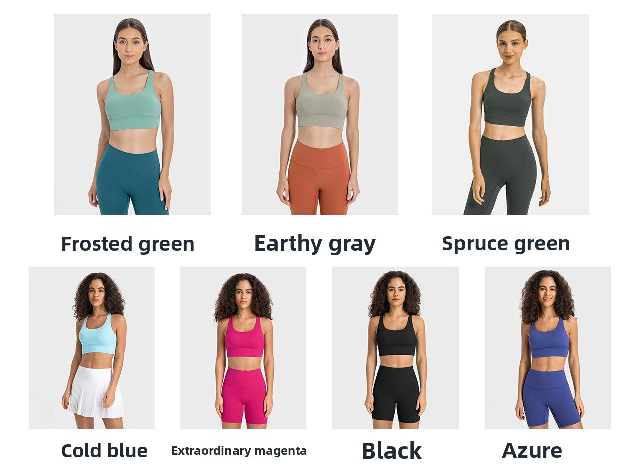 🎁🌈New Cross Back Yoga Bra Double-sided Brushed Bare-feel High-strength Shockproof Push-up Sports Bra