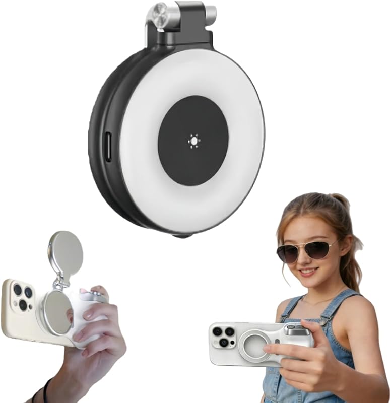 🌟 🌟Magnetic Phone Camera Grip, Ergonomic Phone Grip with Detachable Remote Shutter and Fill Light