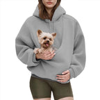 2025 new  Autumn Winter Solid Color Hooded Plush Pet Pocket Loose Pullover Sweatshirt for Women
