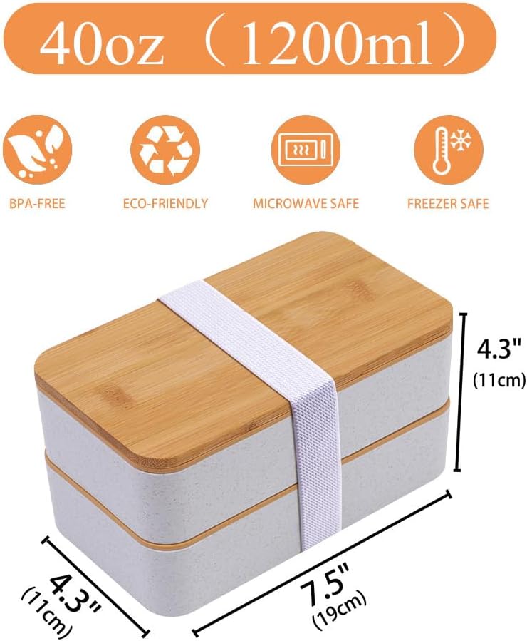 🌟 🌟Japanese Bamboo Bento Box with Compartments and Utensils Stackable Lunch Box