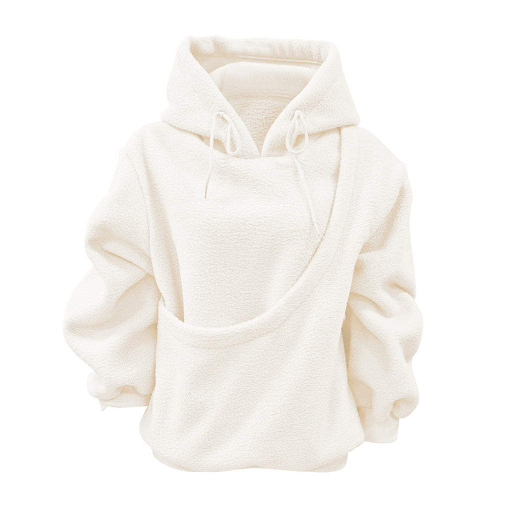 2025 new  Autumn Winter Solid Color Hooded Plush Pet Pocket Loose Pullover Sweatshirt for Women