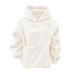 2025 new  Autumn Winter Solid Color Hooded Plush Pet Pocket Loose Pullover Sweatshirt for Women