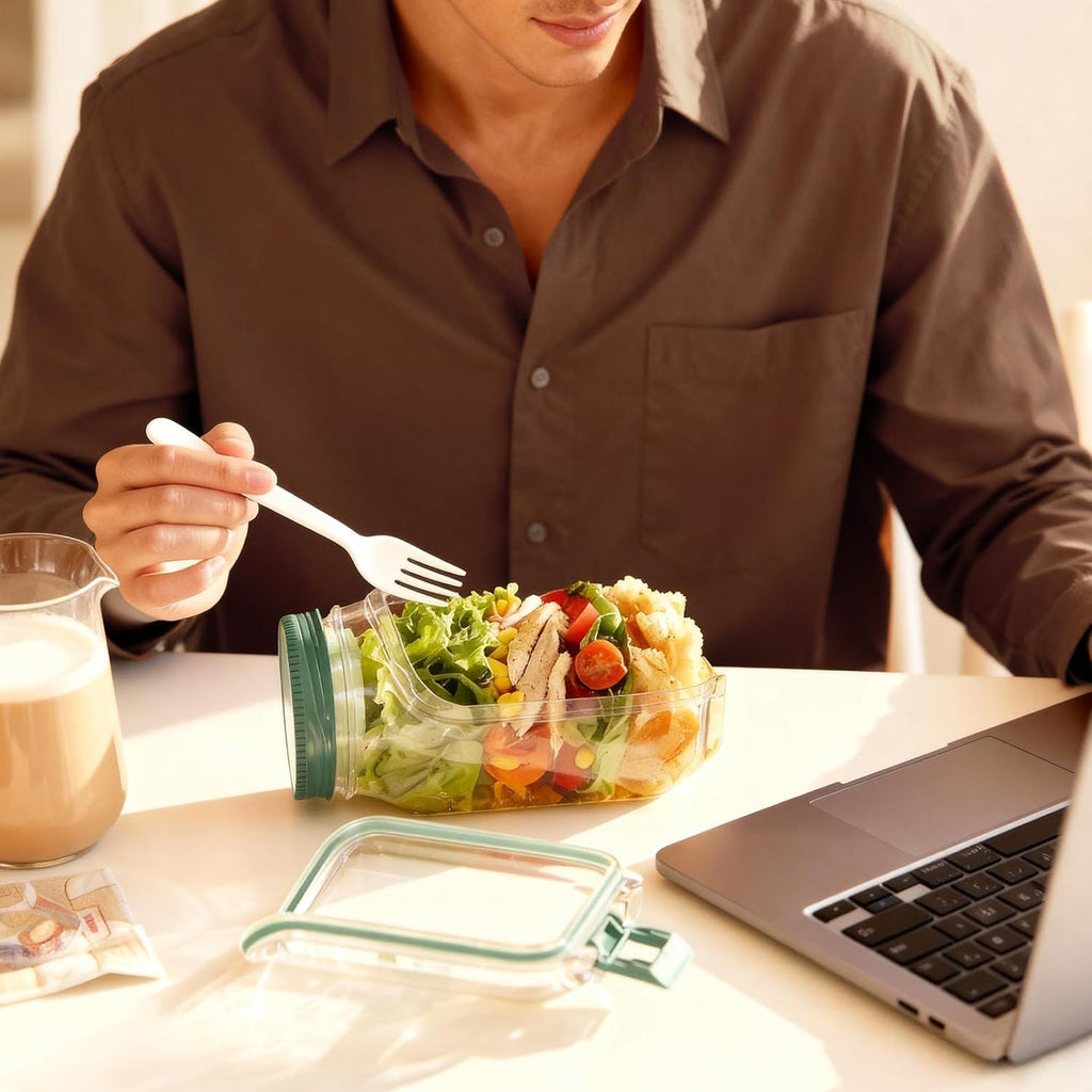 🌟 🌟The Original Salad Pod - Salad Pod Mason Jar Side Open with Leakproof Dressing Compartment,Microwave-safe, dishwasher-safe, and freezer-safe,Suitable for Home, Outdoor, Travel and Party