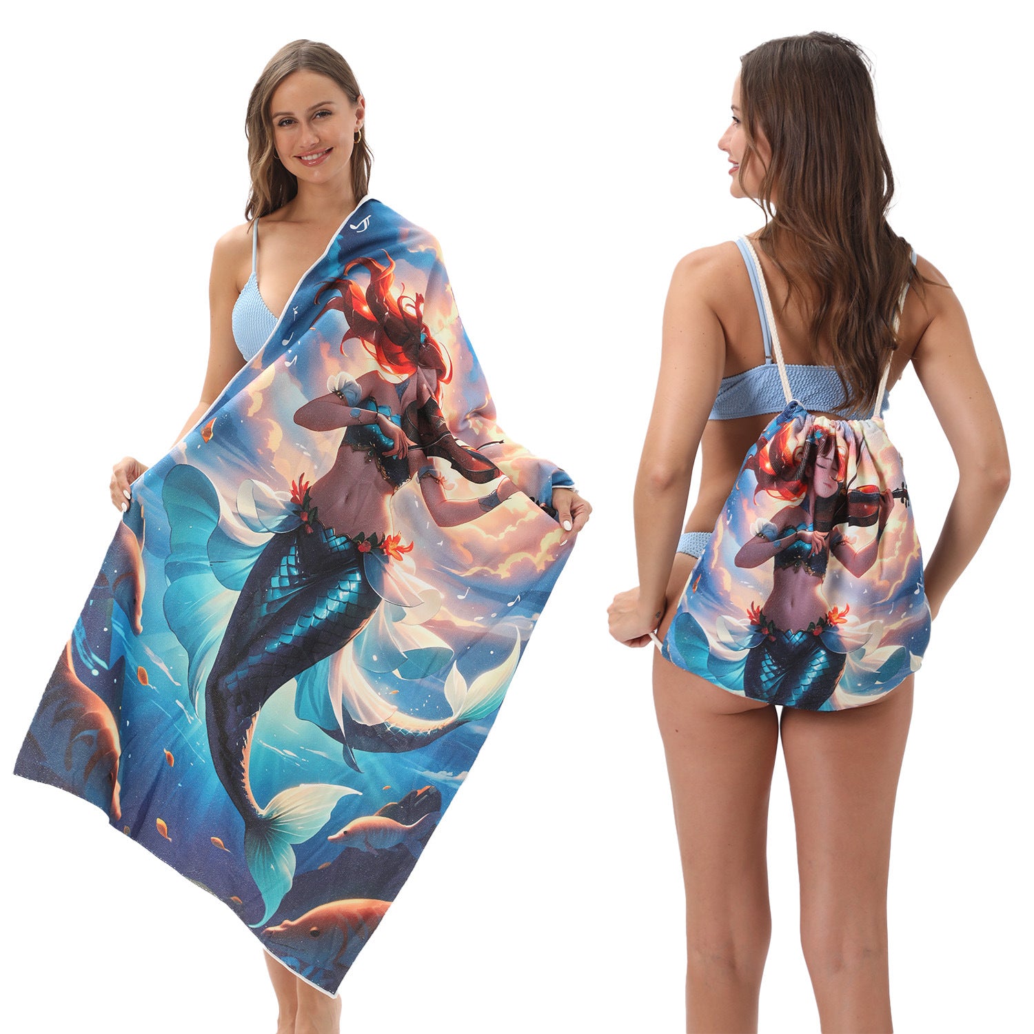 2-in-1 Foldable Beach Towel Printed Bath Towel Integrated Beach Towel Integrated Bag Storage