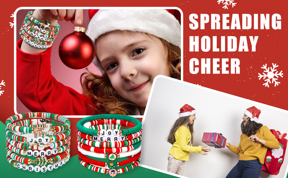 6 Pack Christmas Bracelets: Joy & Merry Candy-Style Stacks for Women & Teens - Perfect Christmas Gifts - Age 3 to Adult