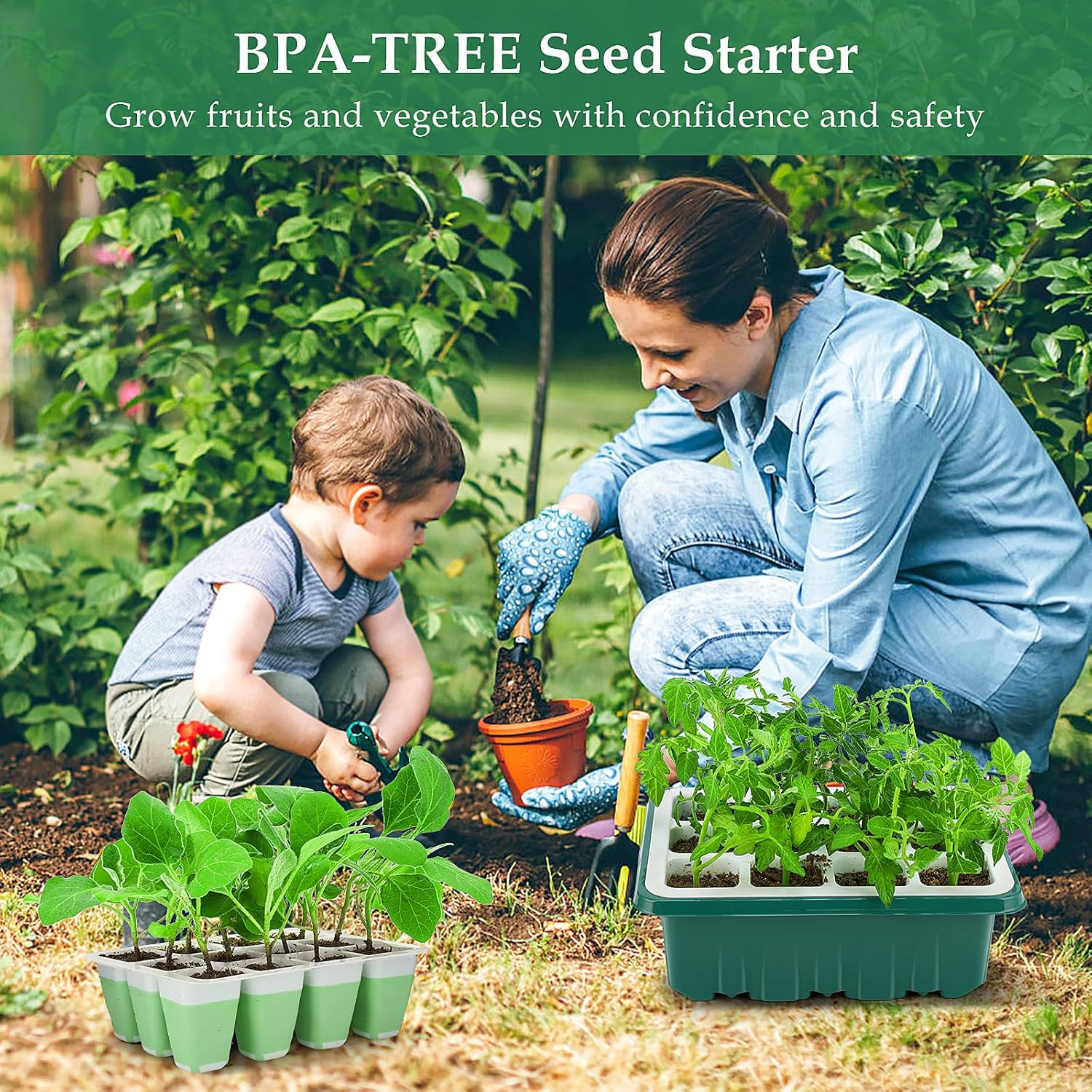 🌟🌟Seed Starter Tray, 48 Cells Indoor Seed Starter Kit, Flexible Silicone Designed Seedling Starter Trays, Germination Tray with Humidity Dome & Lids(4in Height), Reusable & Dishwasher Safe