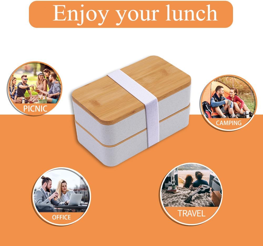 🌟 🌟Japanese Bamboo Bento Box with Compartments and Utensils Stackable Lunch Box