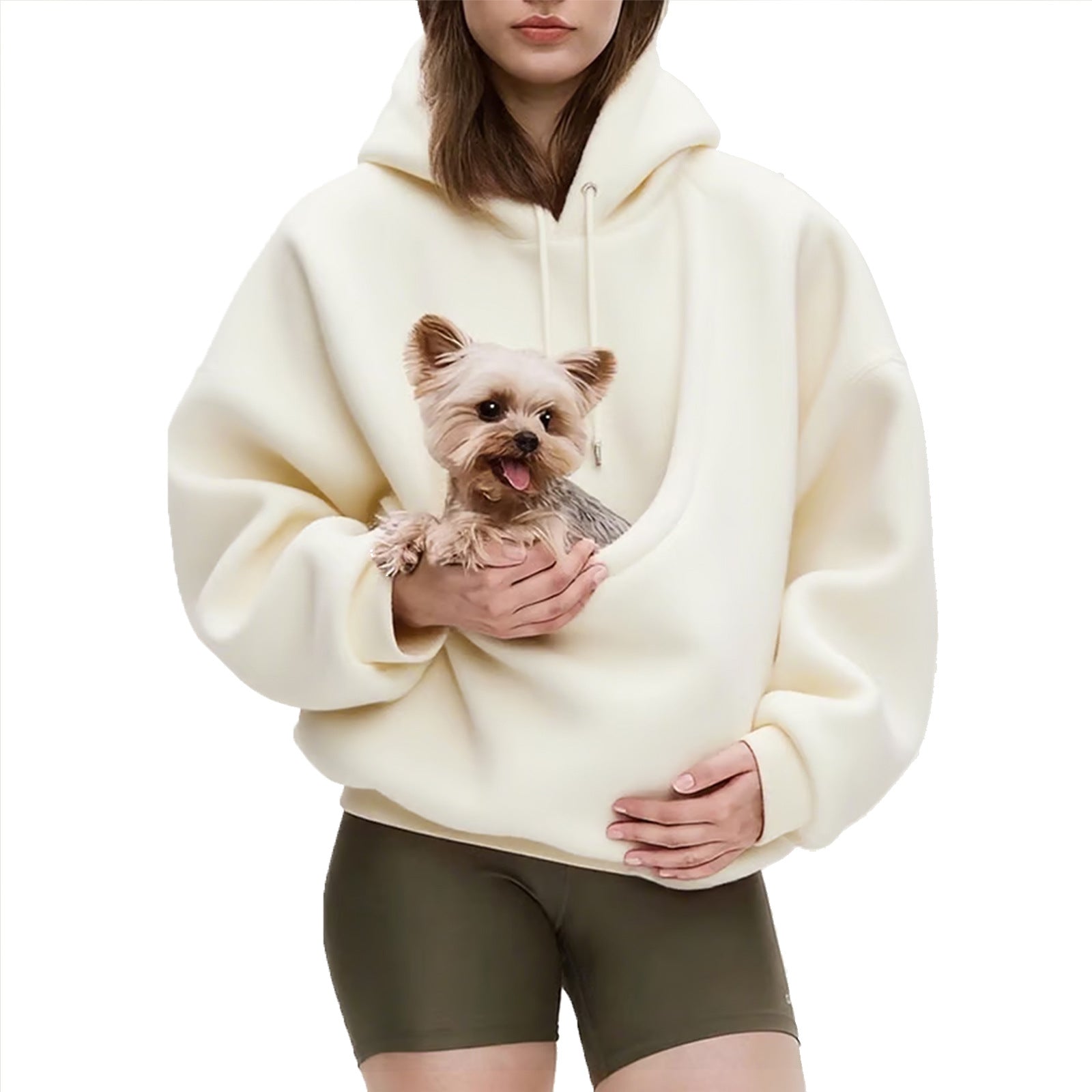 2025 new  Autumn Winter Solid Color Hooded Plush Pet Pocket Loose Pullover Sweatshirt for Women
