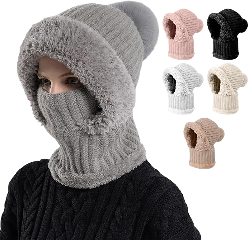 🌟🌟Three-in-One Cold-Proof Knitted Hat，New Women's Autumn and Winter Windproof Scarf Balaclava Hat（Khaki）