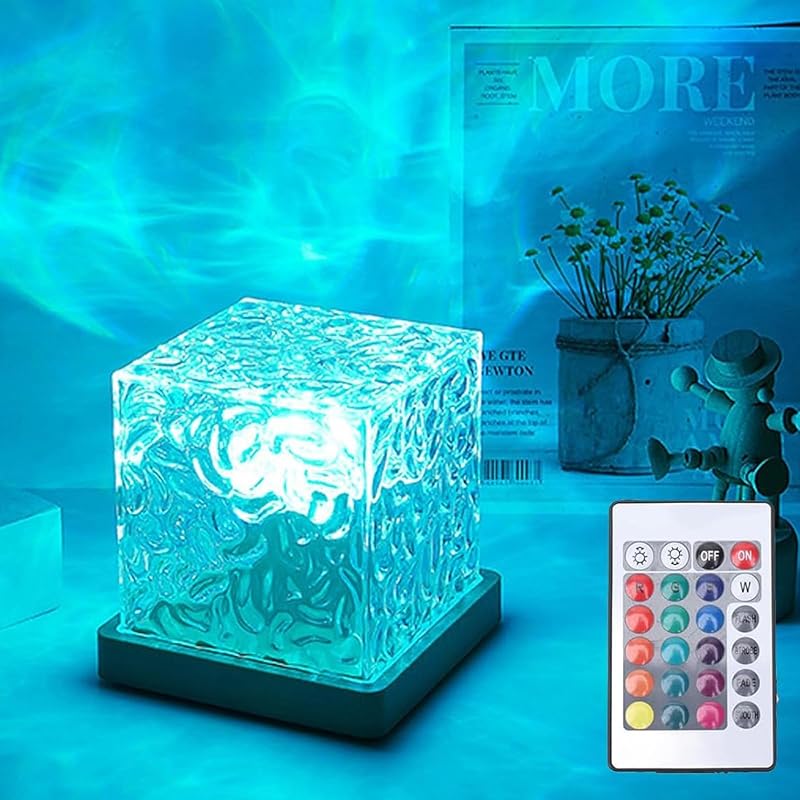 🌟🌟Ocean Wave Projector Light, 16-Color Luminorthe Cube Lamp & App Remote, 3D Holographic Water Ripple Romantic Ambient Lighting for Child's Room, Meditation Relaxation, Night Light