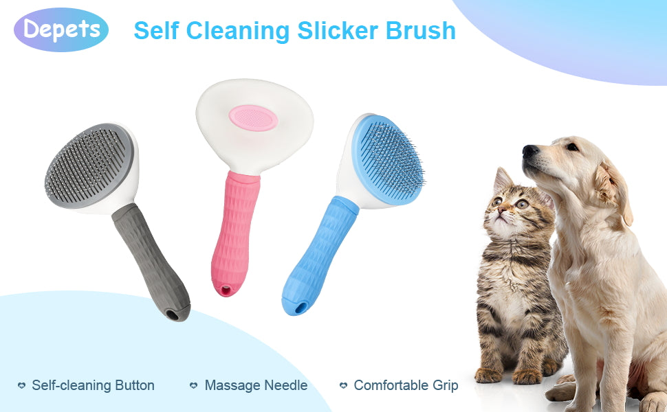 🌟🌟Self Cleaning Slicker Brush, Dog Cat Bunny Pet Grooming Shedding Brush - Easy to Remove Loose Undercoat, Pet Massaging Tool Suitable for Pets with Long or Short Hair