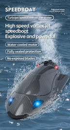 FY011Carbon Fiber Pattern Speedboat2.4G Full Scale Remote Control with Lights, Flip and Reset Electric High-Speed Water-Cooled Turbine Jet Boat