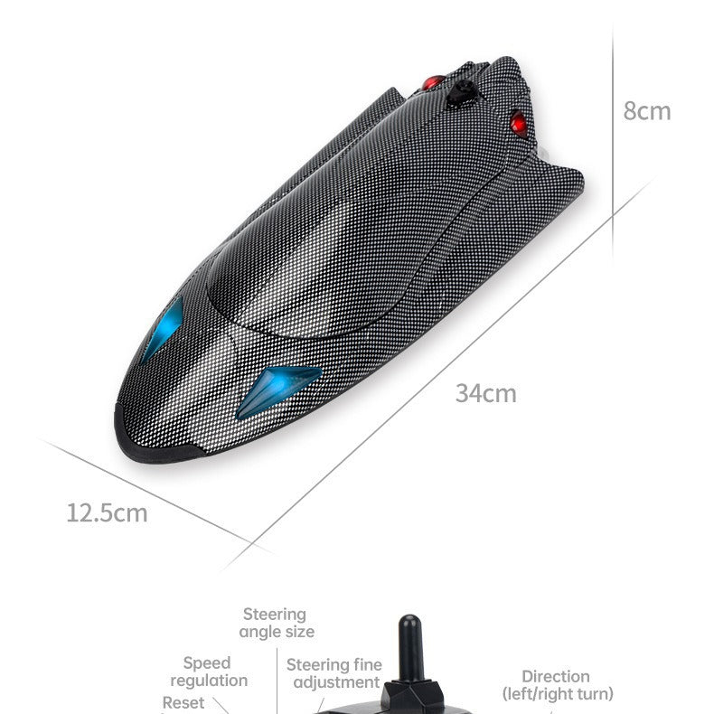 FY011Carbon Fiber Pattern Speedboat2.4G Full Scale Remote Control with Lights, Flip and Reset Electric High-Speed Water-Cooled Turbine Jet Boat