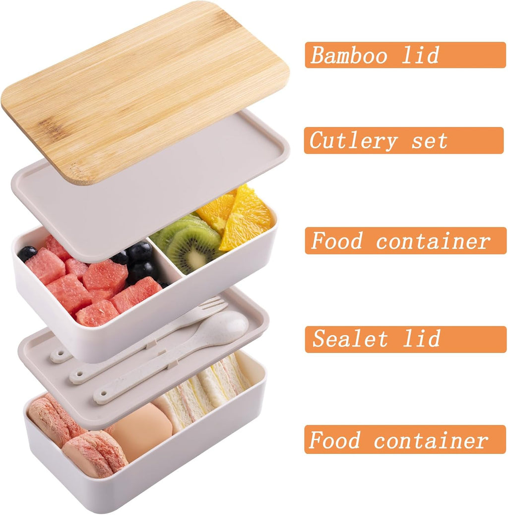 🌟 🌟Japanese Bamboo Bento Box with Compartments and Utensils Stackable Lunch Box