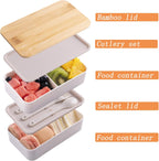 🌟 🌟Japanese Bamboo Bento Box with Compartments and Utensils Stackable Lunch Box