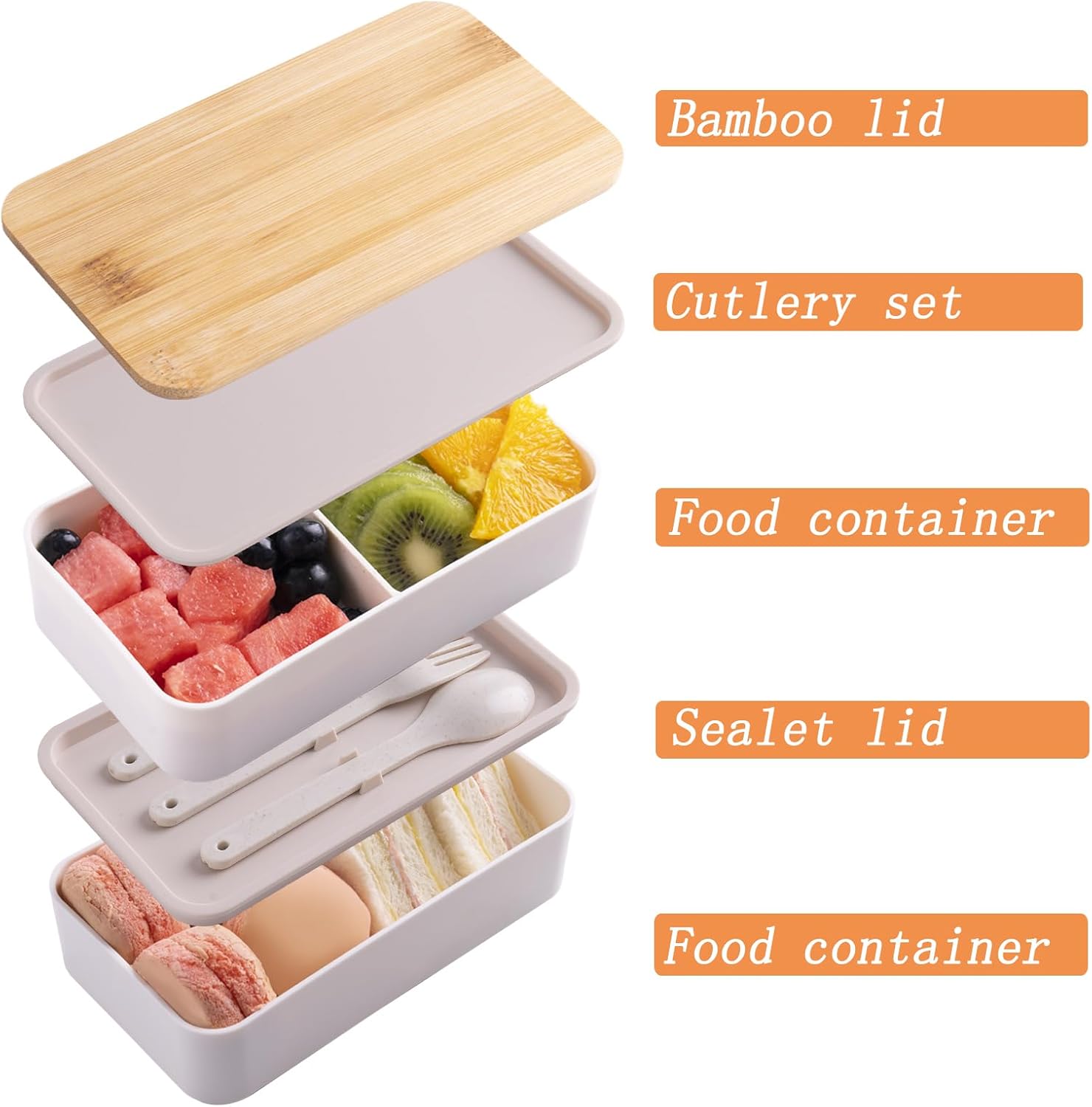 🌟 🌟Japanese Bamboo Bento Box with Compartments and Utensils Stackable Lunch Box