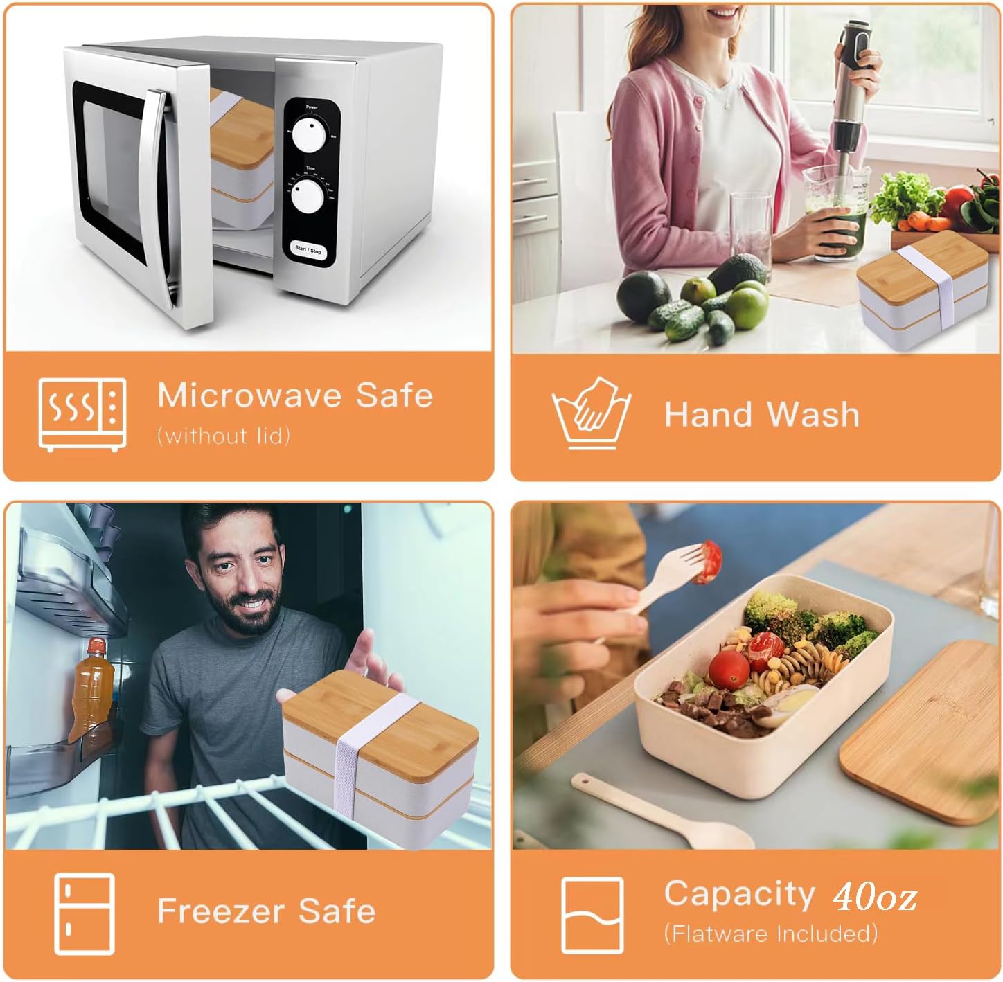 🌟 🌟Japanese Bamboo Bento Box with Compartments and Utensils Stackable Lunch Box