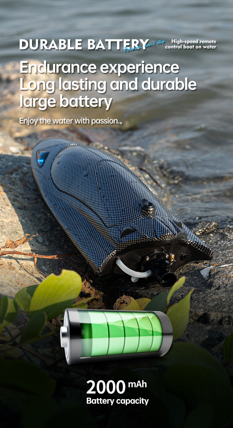 FY011Carbon Fiber Pattern Speedboat2.4G Full Scale Remote Control with Lights, Flip and Reset Electric High-Speed Water-Cooled Turbine Jet Boat