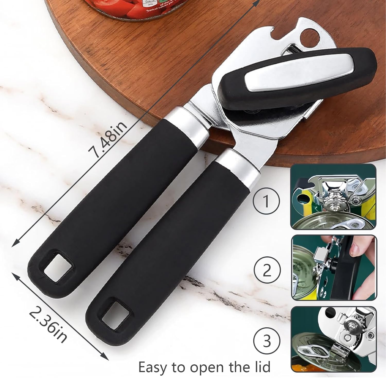 Can Opener Manual Heavy Duty,Can Opener Stainless Steel With Magnet,Have Smooth Edges,Durable Sharp Blade,Effort-Saving Big Knob And Anti Slip Handle,Manual Bottles Opener For Seniors