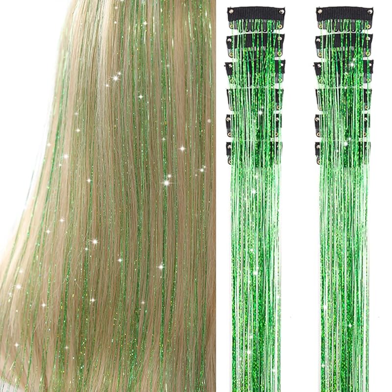 🌟 🌟Hair Tinsel Pack of 12 Pcs Colorful Glitter Hair Accessories 20 Inch Clip in Hair Tinsel Extensions Fairy Hair Accessories Party Kit for Women Girls Kids (12Pcs,Colorful#)