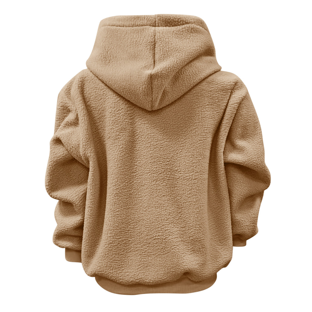 2025 new  Autumn Winter Solid Color Hooded Plush Pet Pocket Loose Pullover Sweatshirt for Women