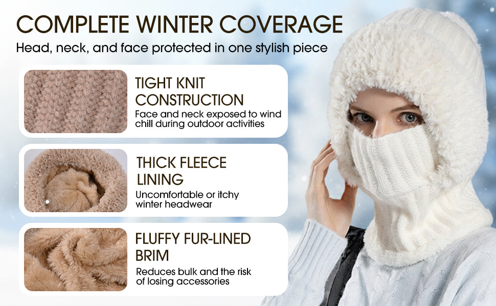 🌟🌟Three-in-One Cold-Proof Knitted Hat，New Women's Autumn and Winter Windproof Scarf Balaclava Hat（Khaki）