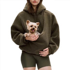 2025 new  Autumn Winter Solid Color Hooded Plush Pet Pocket Loose Pullover Sweatshirt for Women