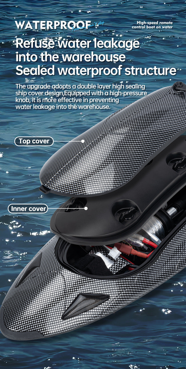 FY011Carbon Fiber Pattern Speedboat2.4G Full Scale Remote Control with Lights, Flip and Reset Electric High-Speed Water-Cooled Turbine Jet Boat