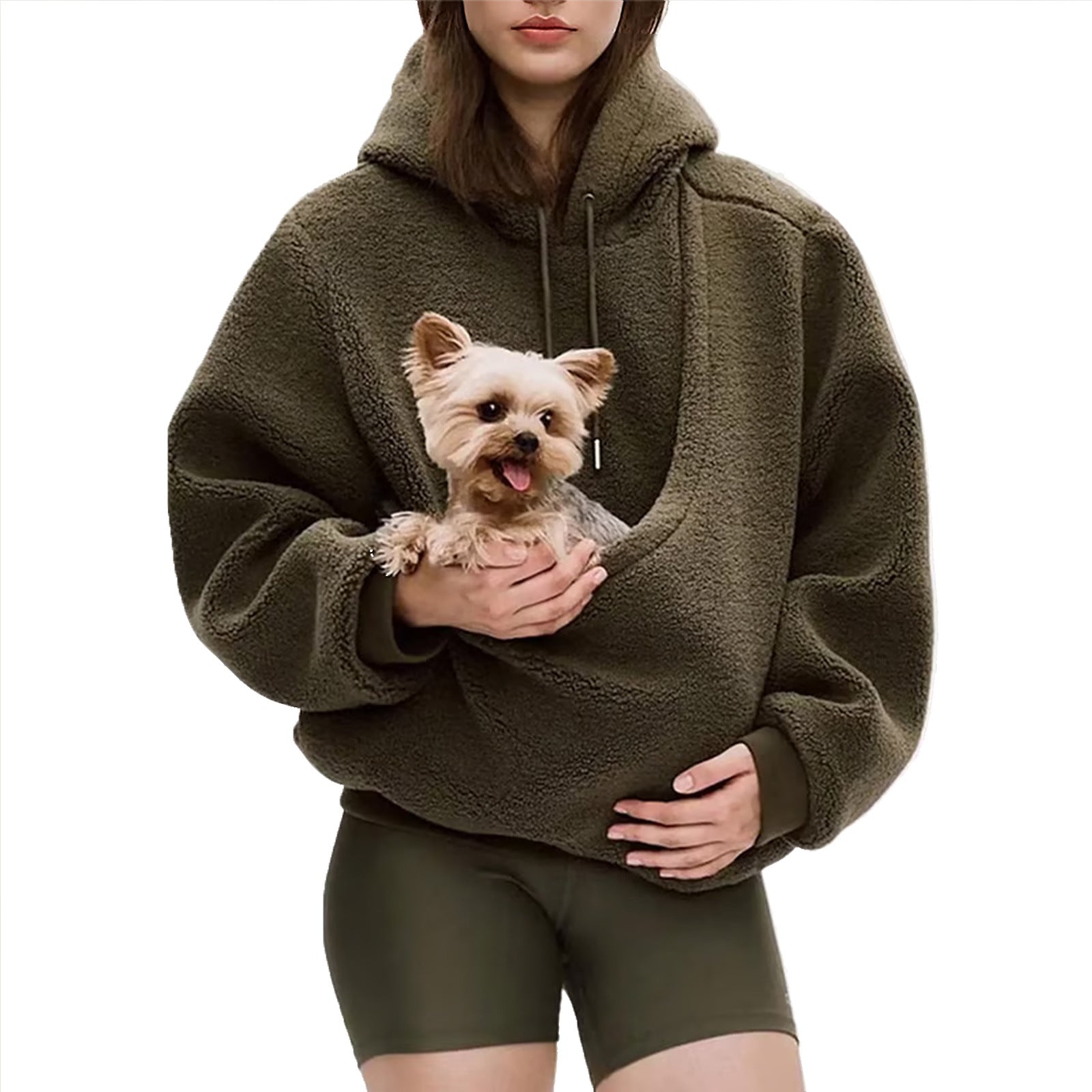 2025 new  Autumn Winter Solid Color Hooded Plush Pet Pocket Loose Pullover Sweatshirt for Women