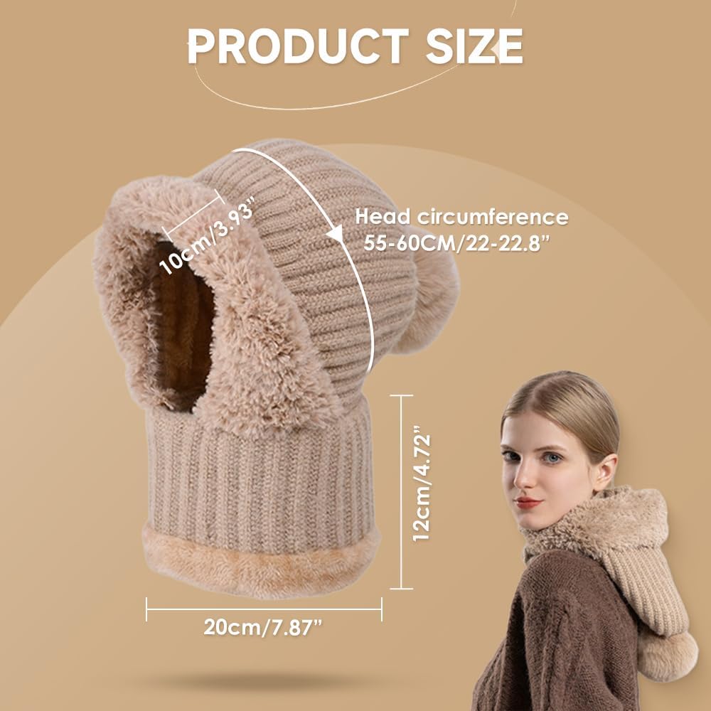 🌟🌟Three-in-One Cold-Proof Knitted Hat，New Women's Autumn and Winter Windproof Scarf Balaclava Hat（Khaki）