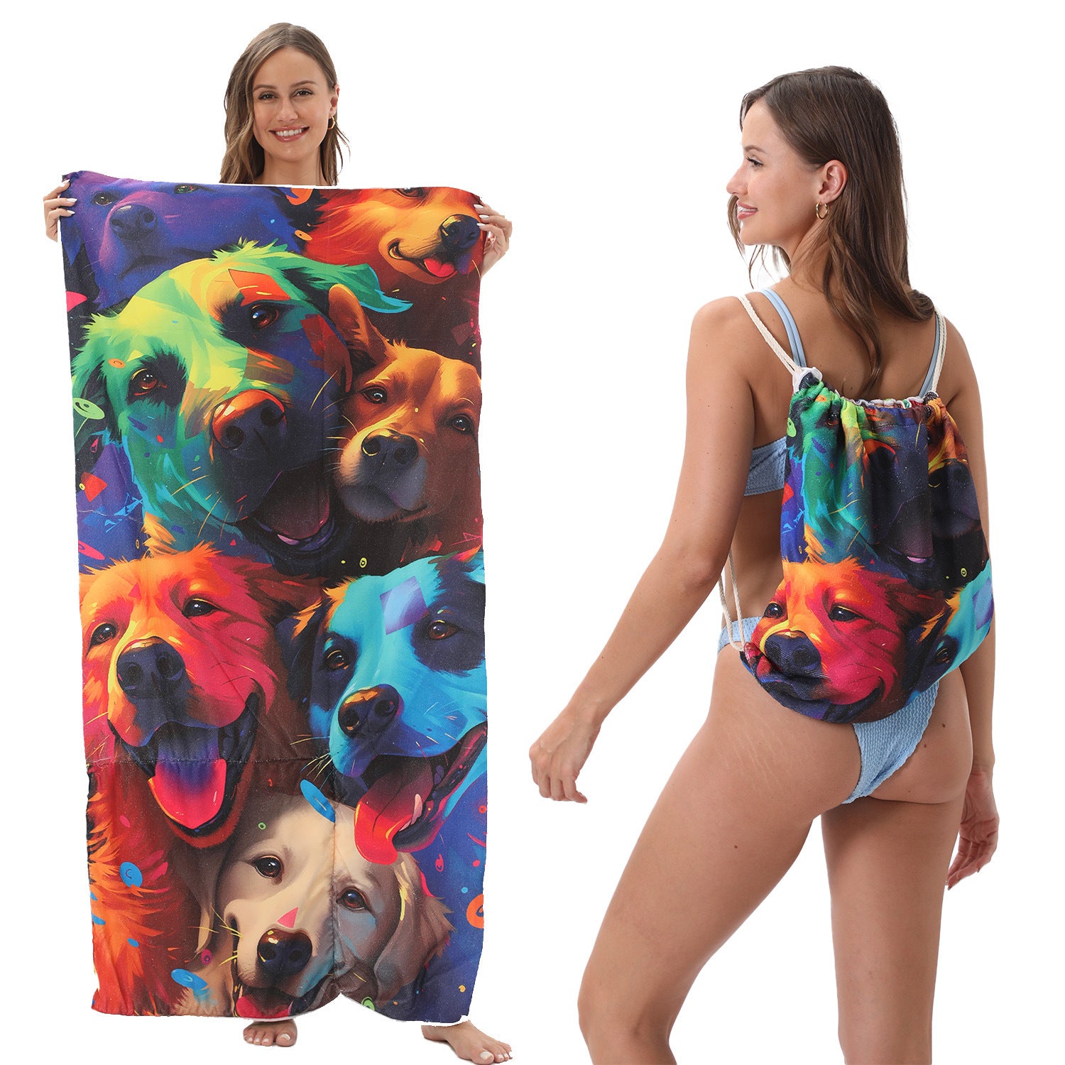 2-in-1 Foldable Beach Towel Printed Bath Towel Integrated Beach Towel Integrated Bag Storage