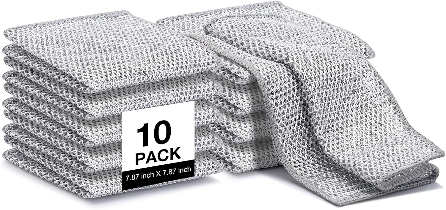 Non Scratch Wire Dishcloth, Multipurpose Wire Dishwashing Rag for Wet and Dry, Multifunctional Dish Rags for Washing Dishes, Reusable Steel Wool Scrubber for Kitchen Cleaning