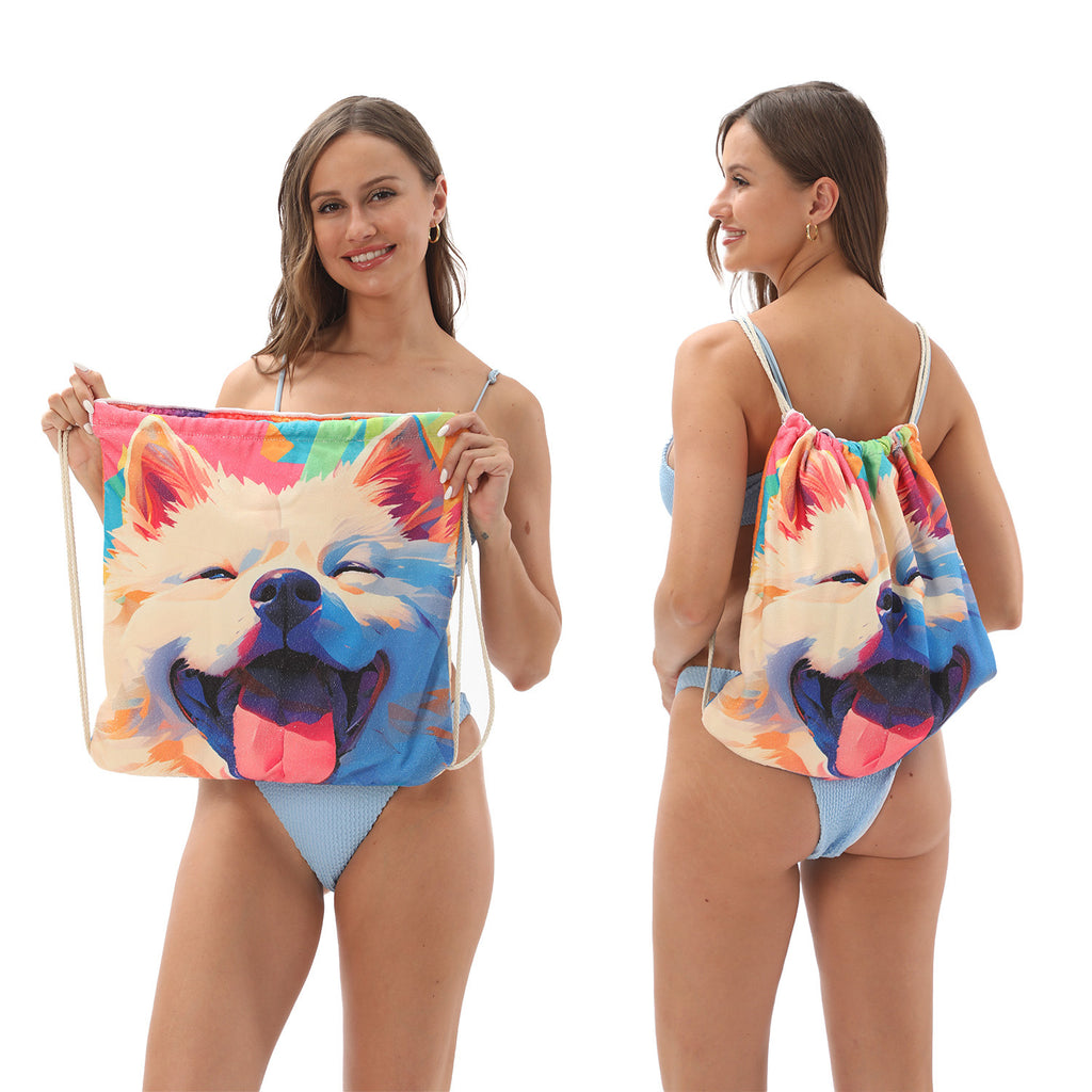 2-in-1 Foldable Beach Towel Printed Bath Towel Integrated Beach Towel Integrated Bag Storage